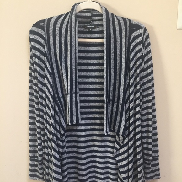 Stella & Dot Always Navy Blue Striped Gray Knit Long Cardigan Pockets Sz S - Picture 4 of 12